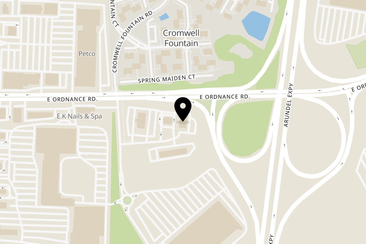 Map showing the location of Sidelines Sports Bar & Grill on 105 Chesapeake Center Ct in Glen Burnie